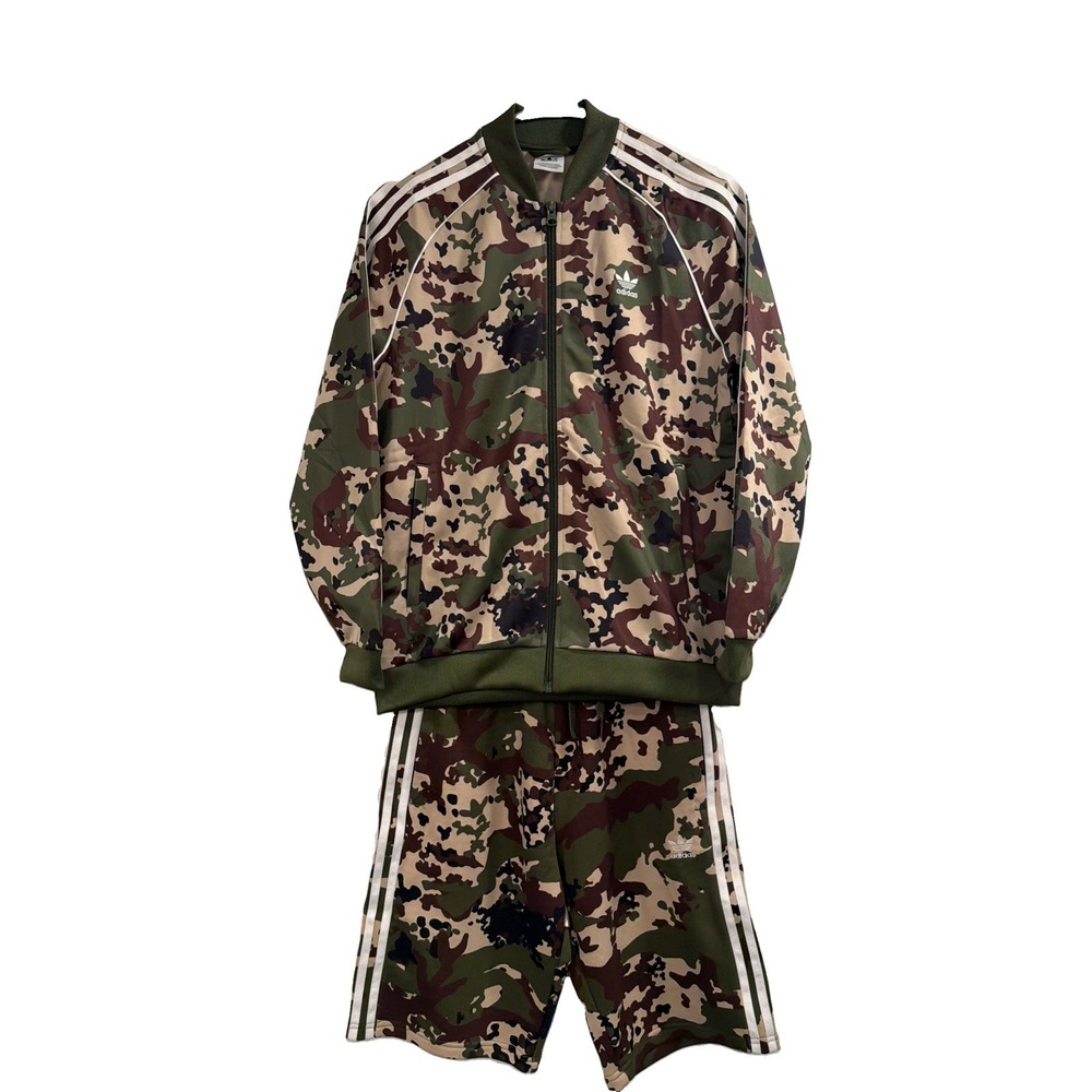 Adidas Originals Camo Track Jacket Shorts Set Youth L 13-14 Green Brown